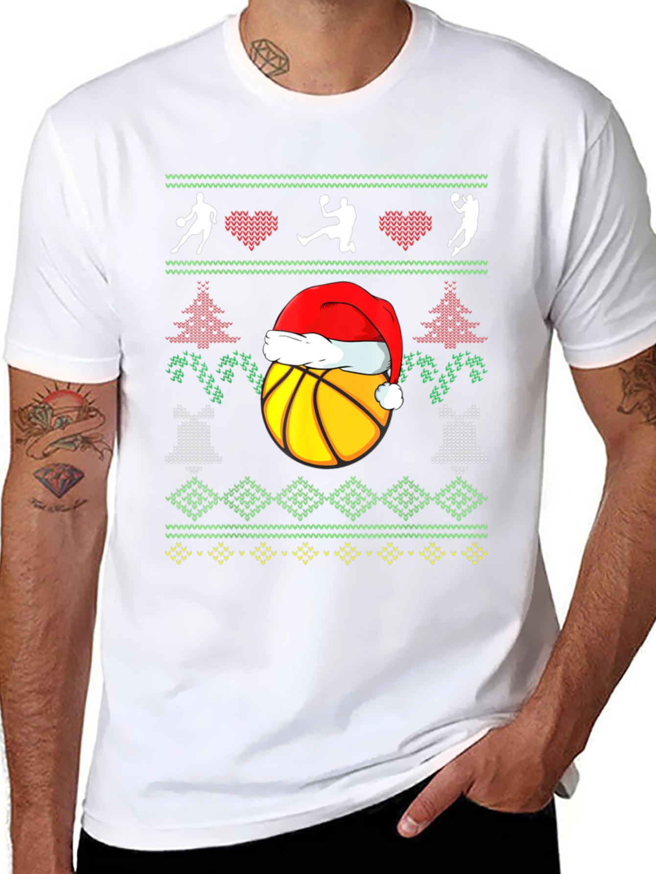 Basketball Christmas Ugly Sweater Style T-Shirt