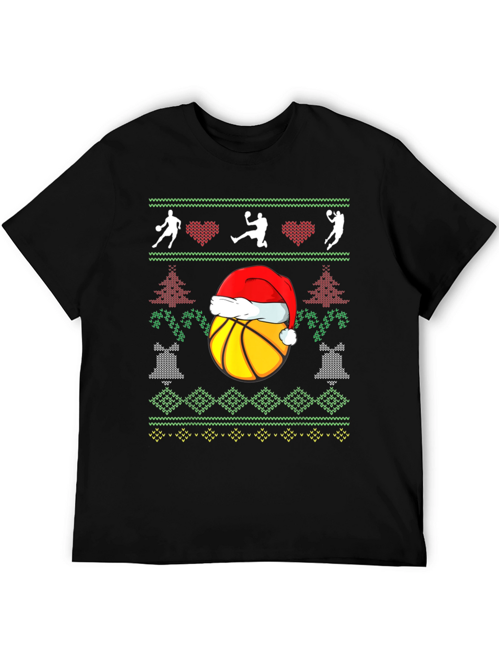 Basketball Christmas Ugly Sweater Style T-Shirt