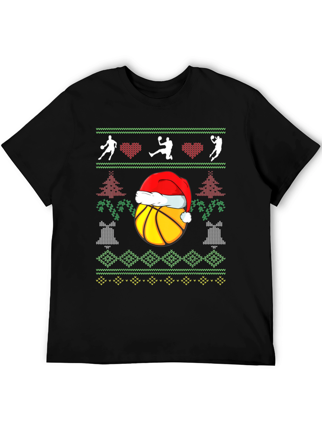 Basketball Christmas Ugly Sweater Style T-Shirt