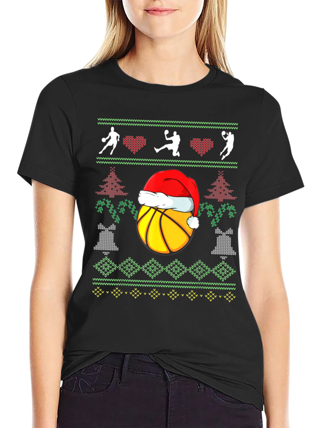 Basketball Christmas Ugly Sweater Style T-Shirt