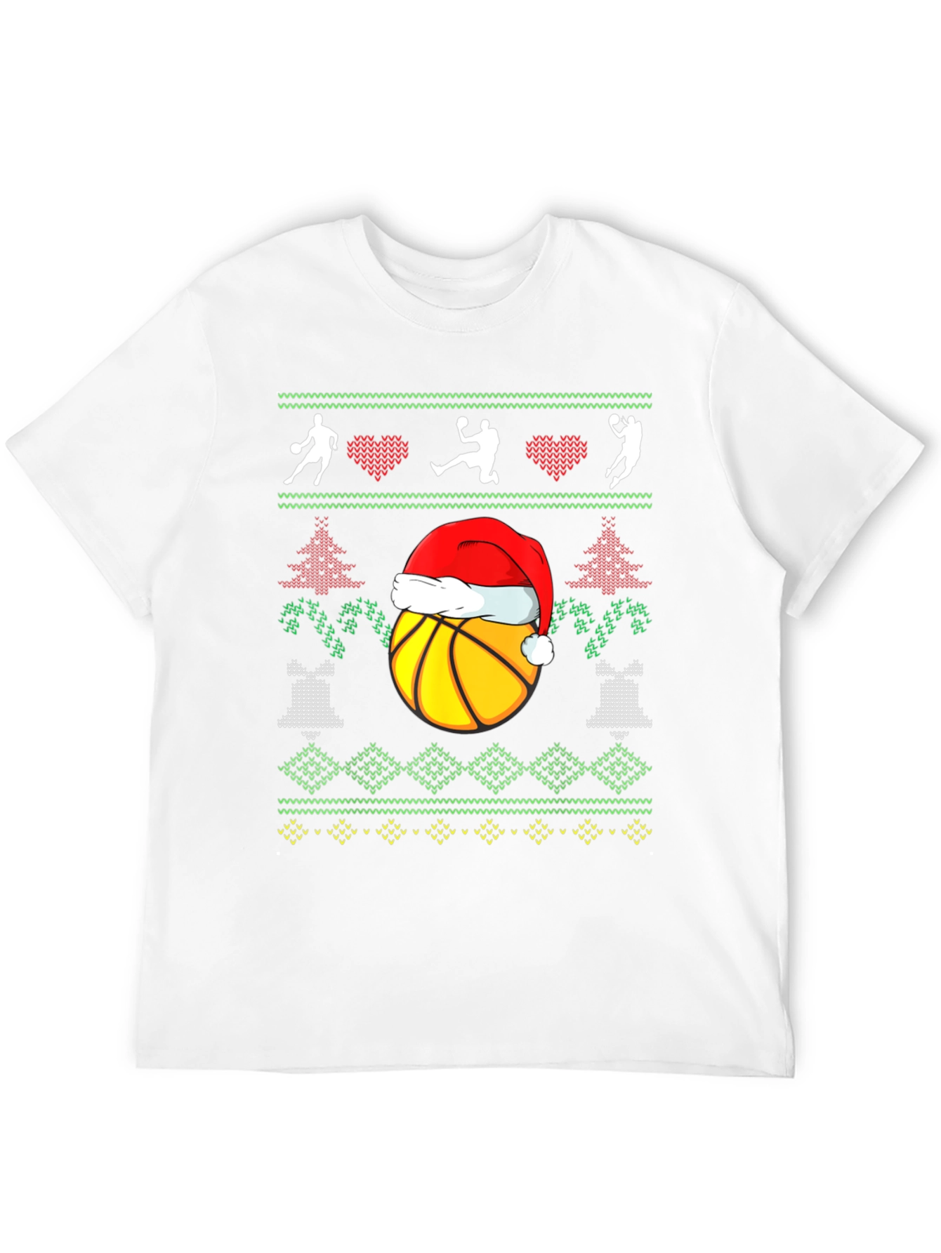 Basketball Christmas Ugly Sweater Style T-Shirt