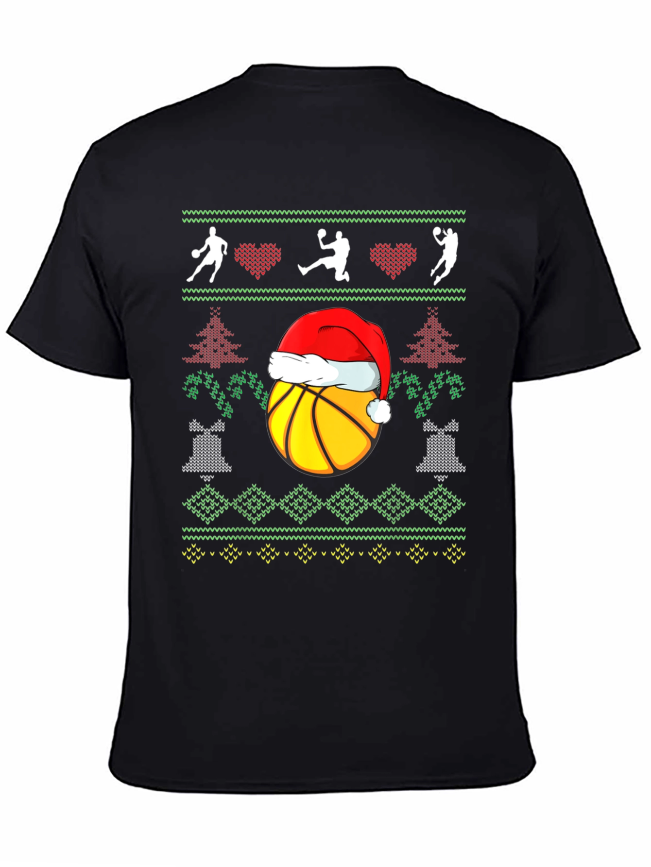 Basketball Christmas Ugly Sweater Style T-Shirt