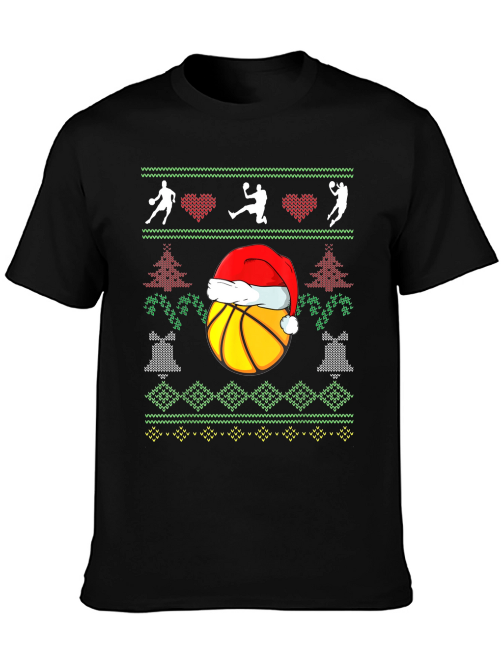 Basketball Christmas Ugly Sweater Style T-Shirt