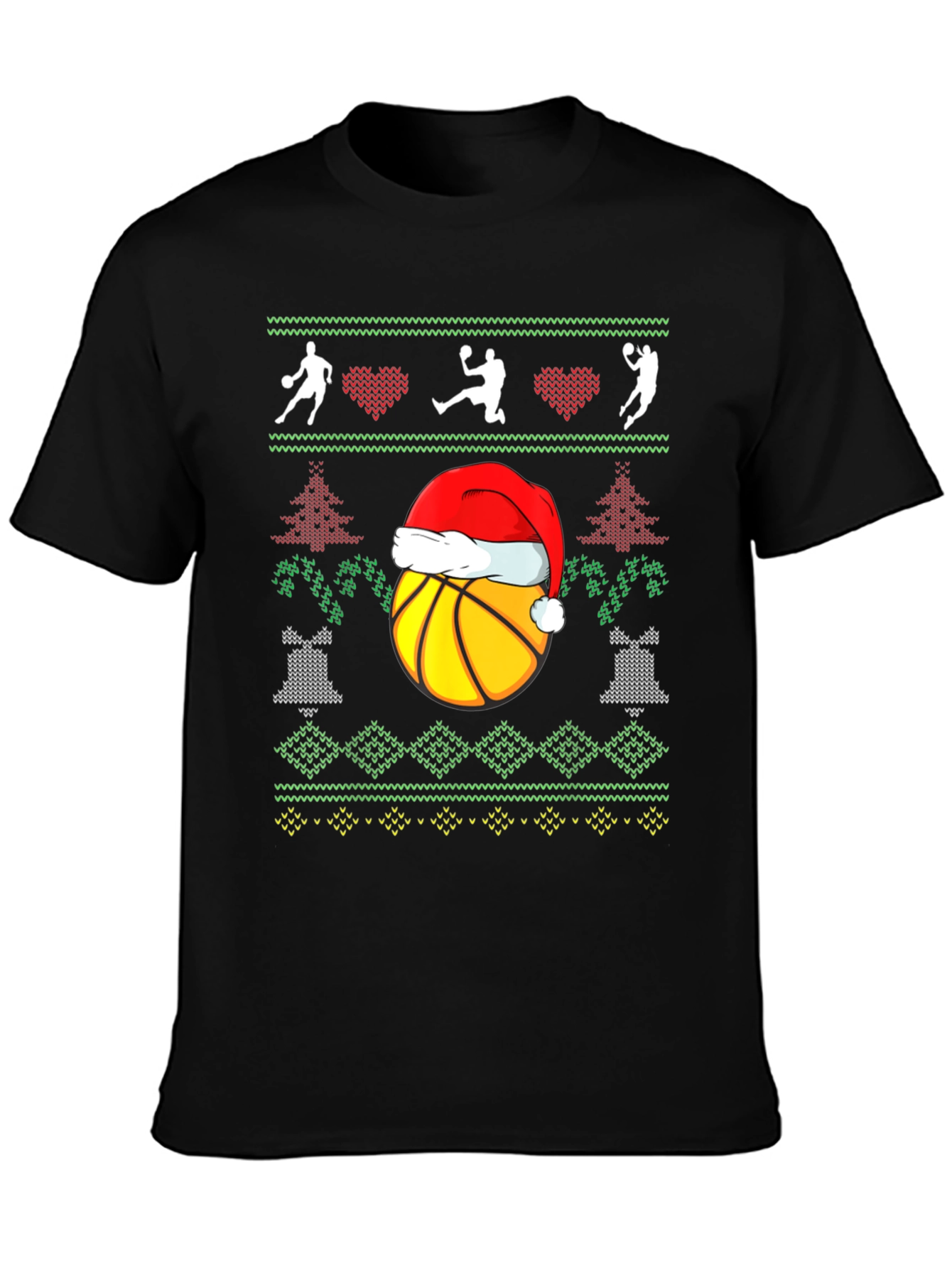 Basketball Christmas Ugly Sweater Style T-Shirt