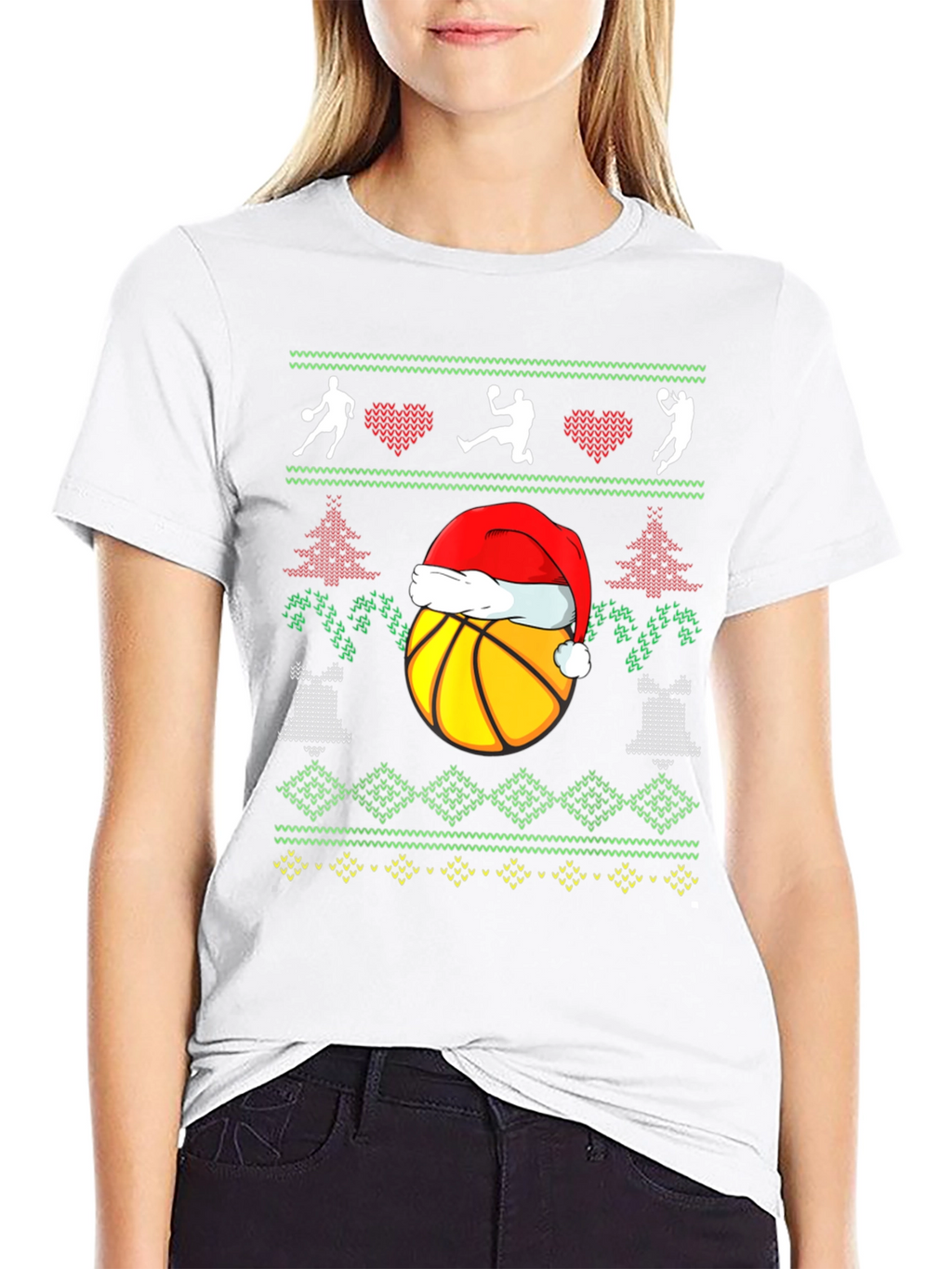 Basketball Christmas Ugly Sweater Style T-Shirt