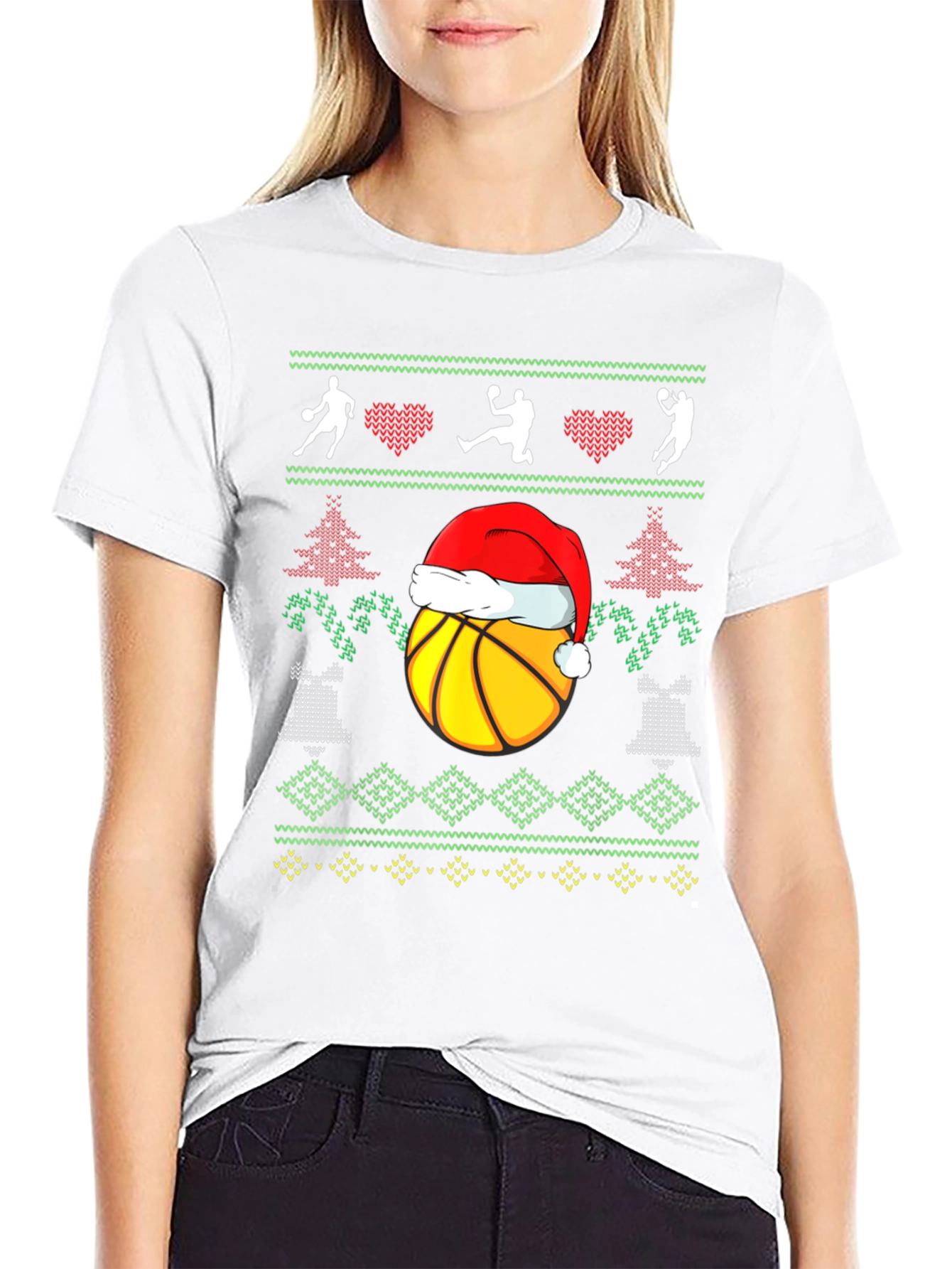 Basketball Christmas Ugly Sweater Style T-Shirt