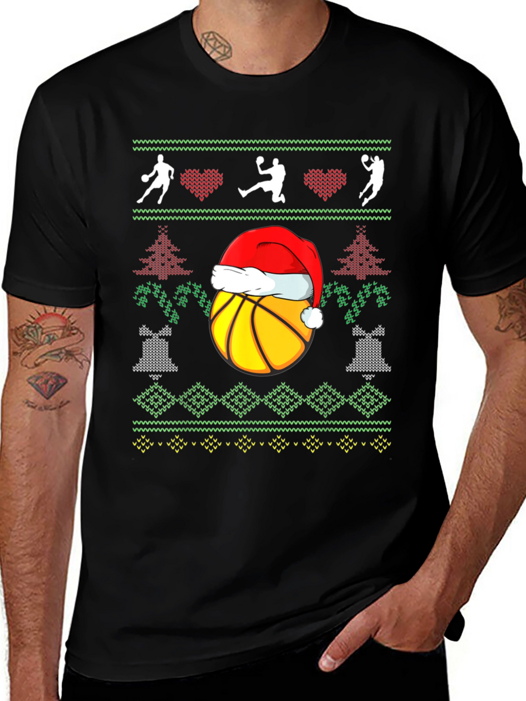 Basketball Christmas Ugly Sweater Style T-Shirt