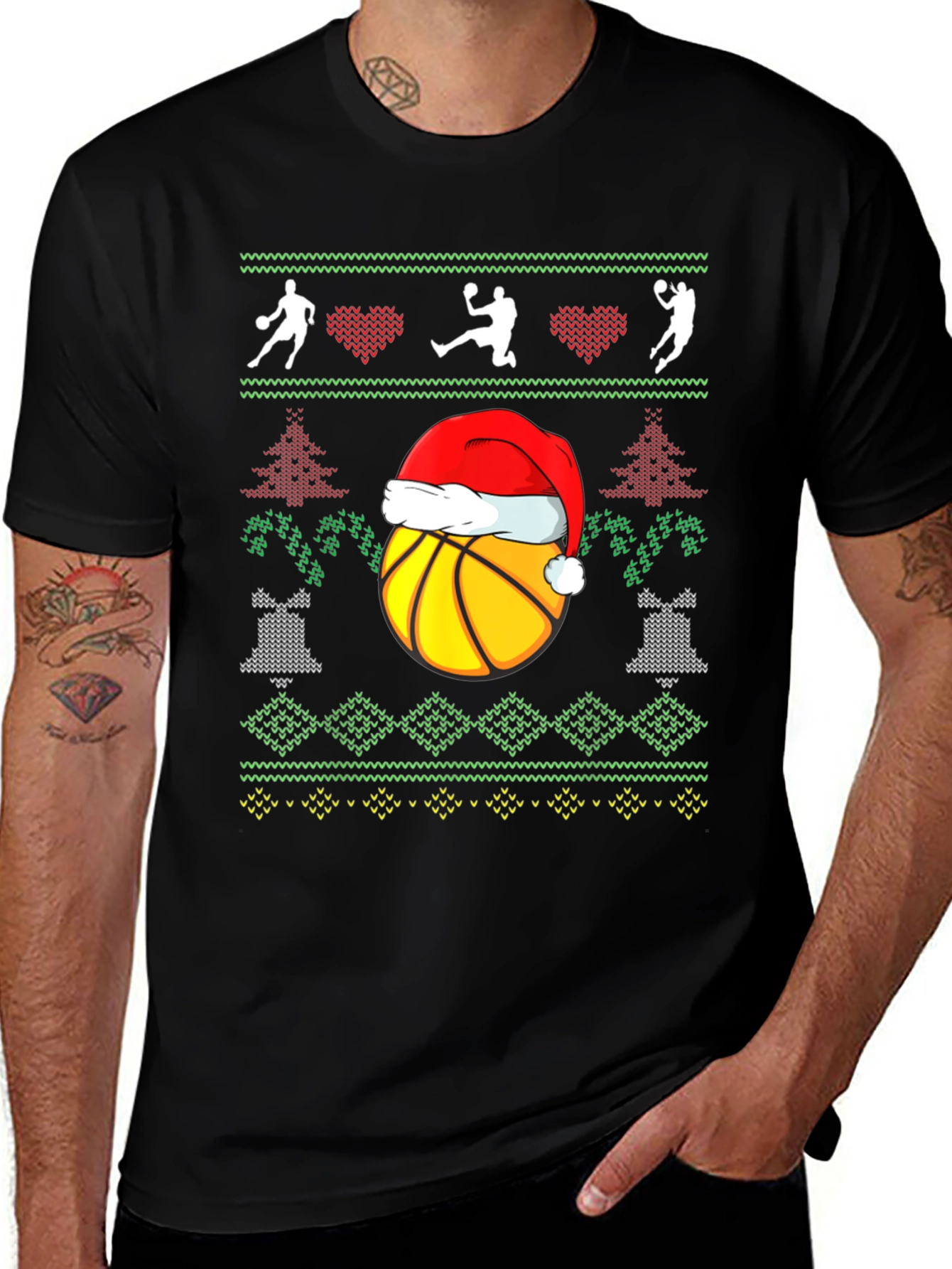 Basketball Christmas Ugly Sweater Style T-Shirt