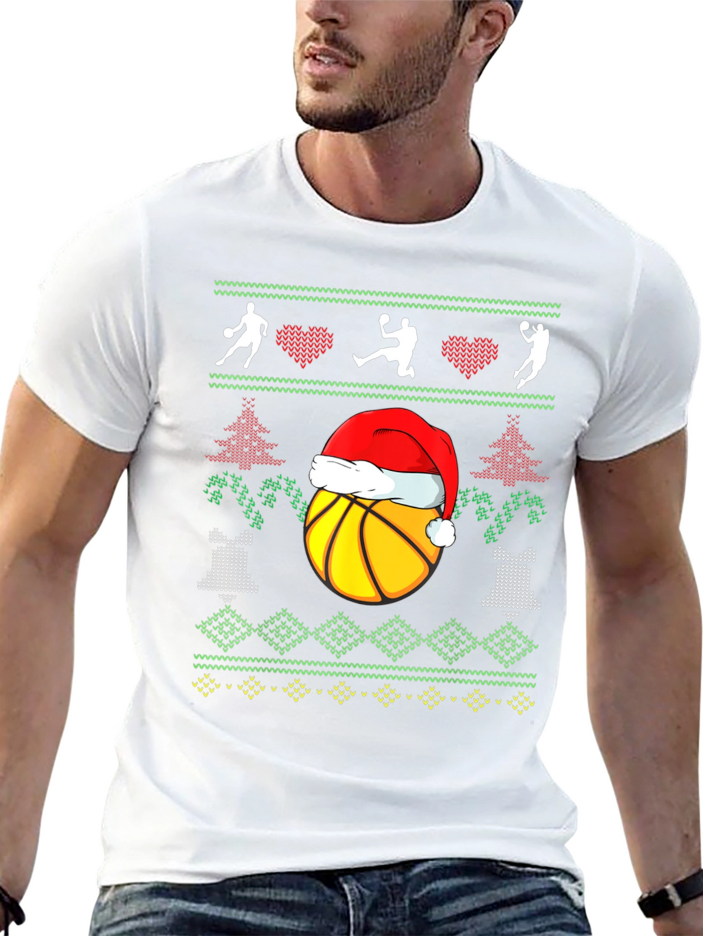 Basketball Christmas Ugly Sweater Style T-Shirt