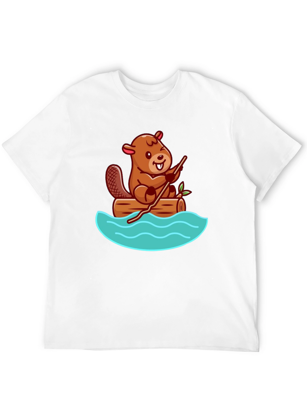 Beaver on Log Cartoon T-Shirt - Unisex Crew Neck