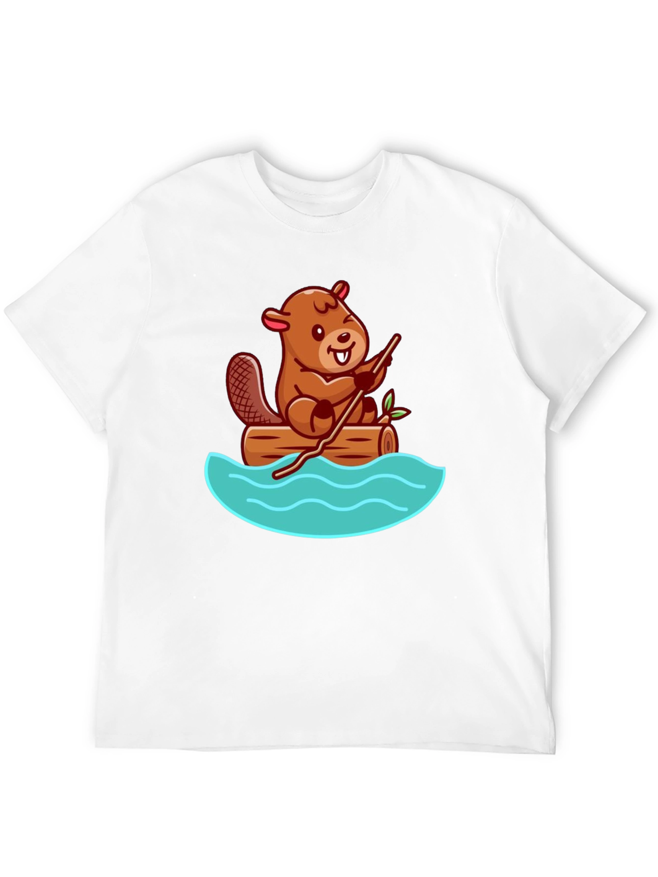 Beaver on Log Cartoon T-Shirt - Unisex Crew Neck