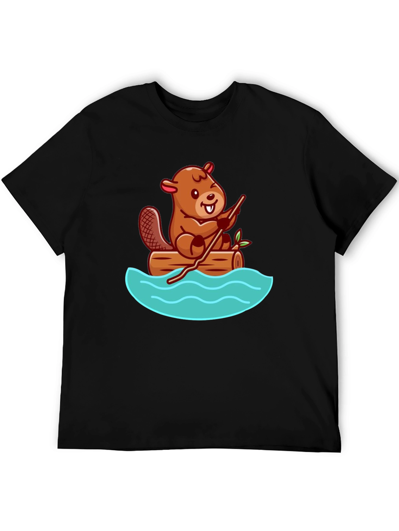 Beaver on Log Cartoon T-Shirt - Unisex Crew Neck