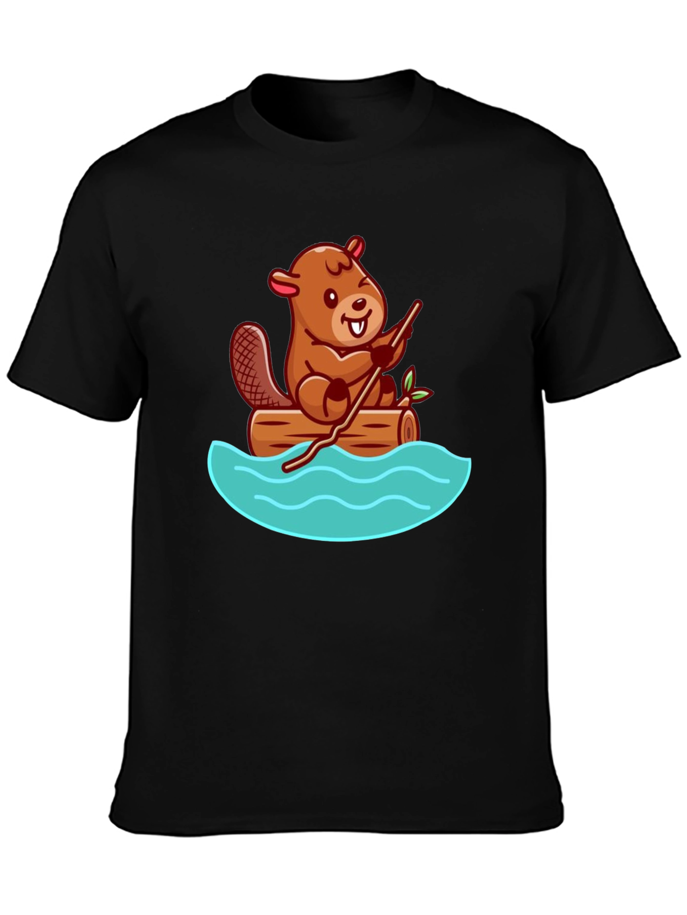 Beaver on Log Cartoon T-Shirt - Unisex Crew Neck