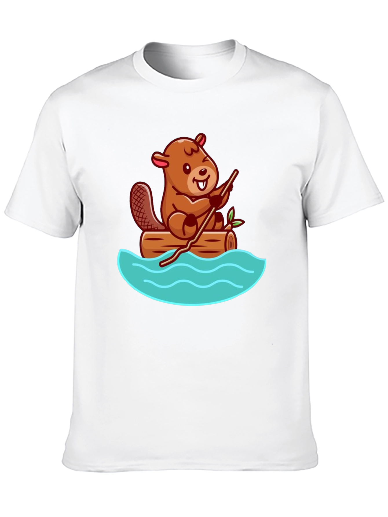 Beaver on Log Cartoon T-Shirt - Unisex Crew Neck