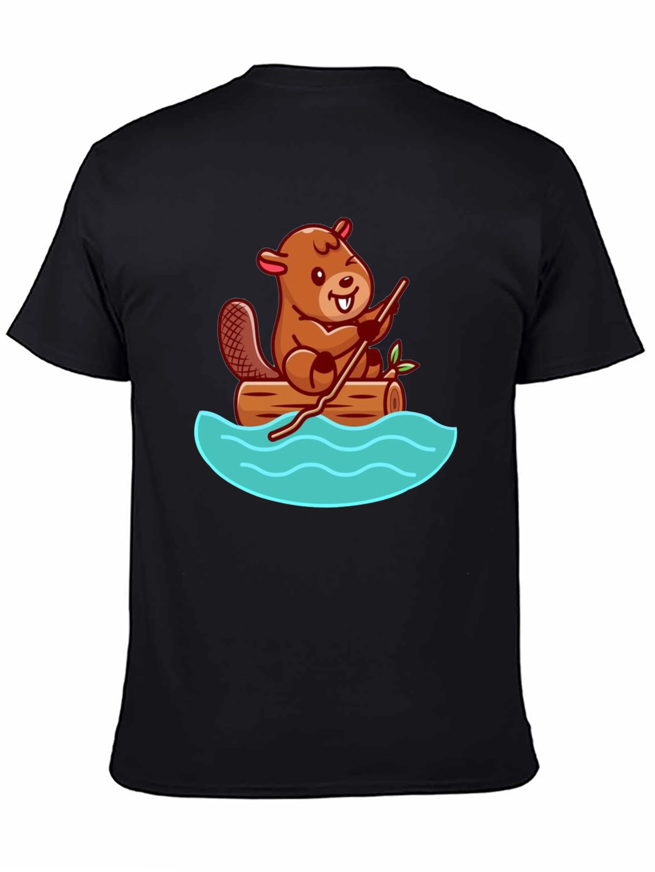 Beaver on Log Cartoon T-Shirt - Unisex Crew Neck