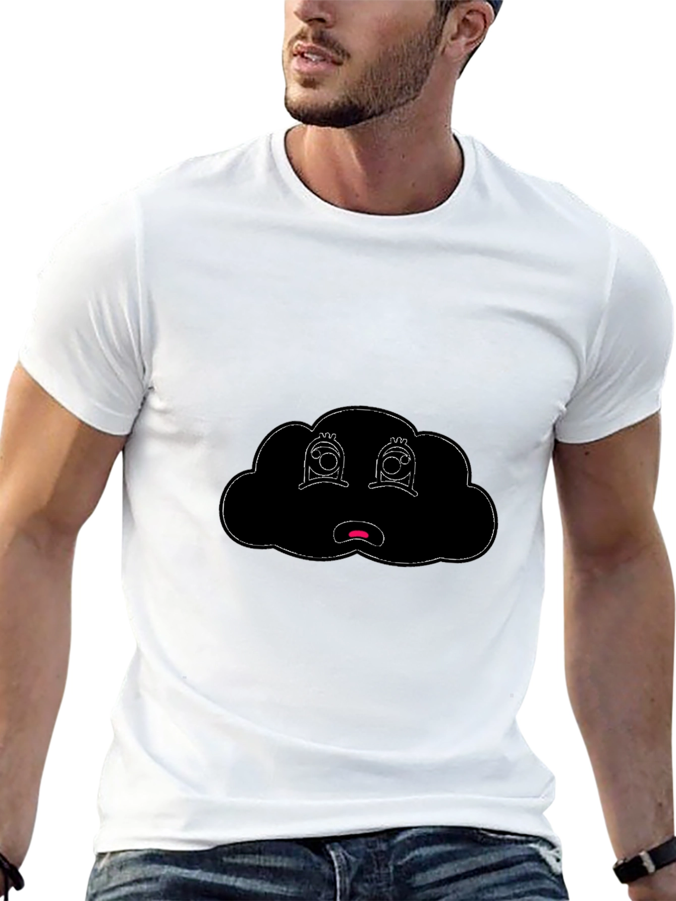 Sad Cloud Graphic Tee - Black Cotton Blend T-Shirt
