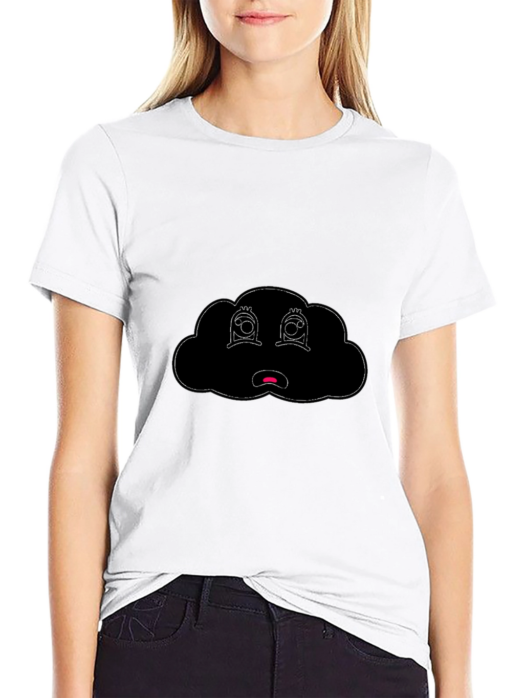 Sad Cloud Graphic Tee - Black Cotton Blend T-Shirt