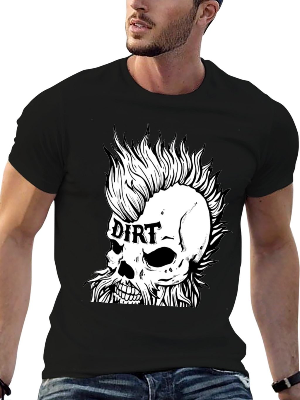 Dirt Skull Punk Graphic Tee - Black Cotton T-Shirt