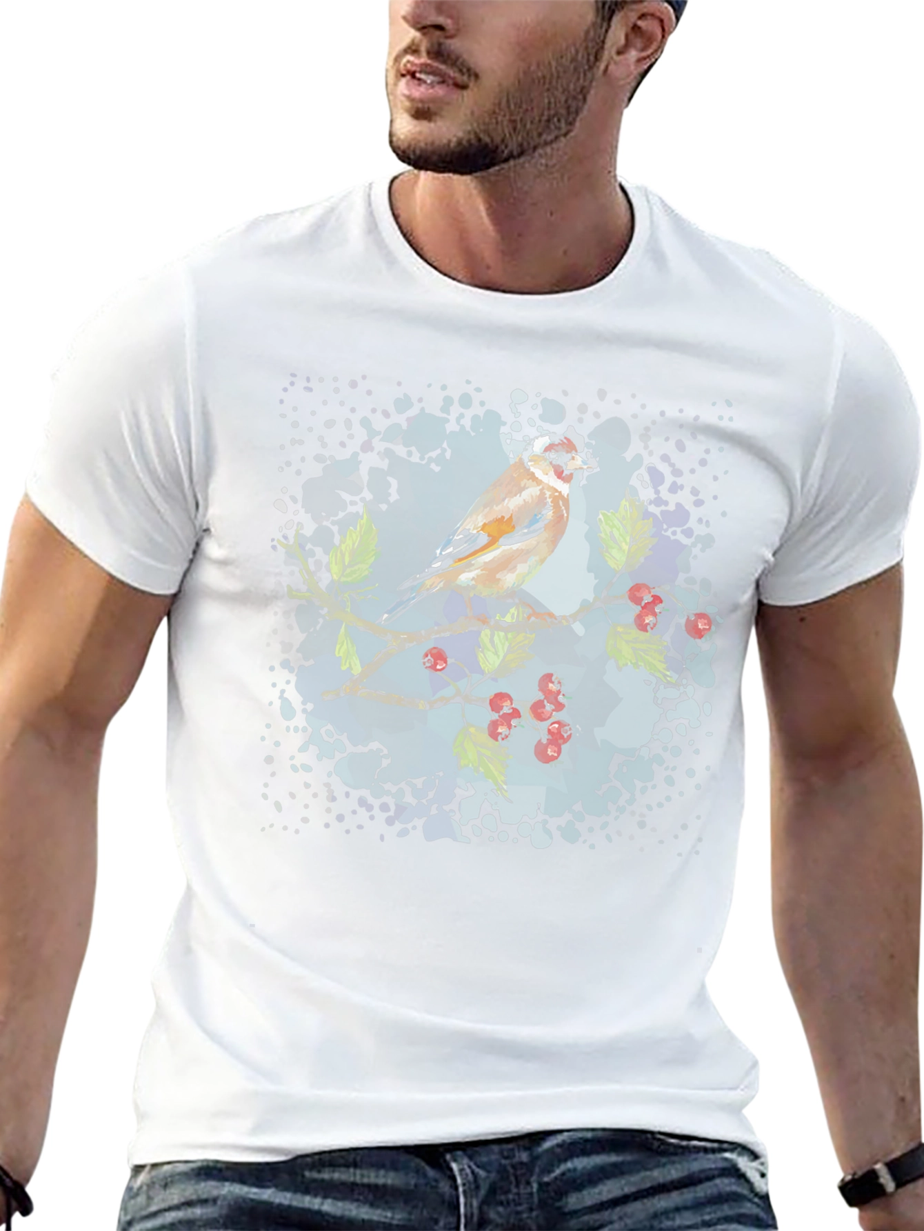 Goldfinch Bird Graphic Black T-Shirt