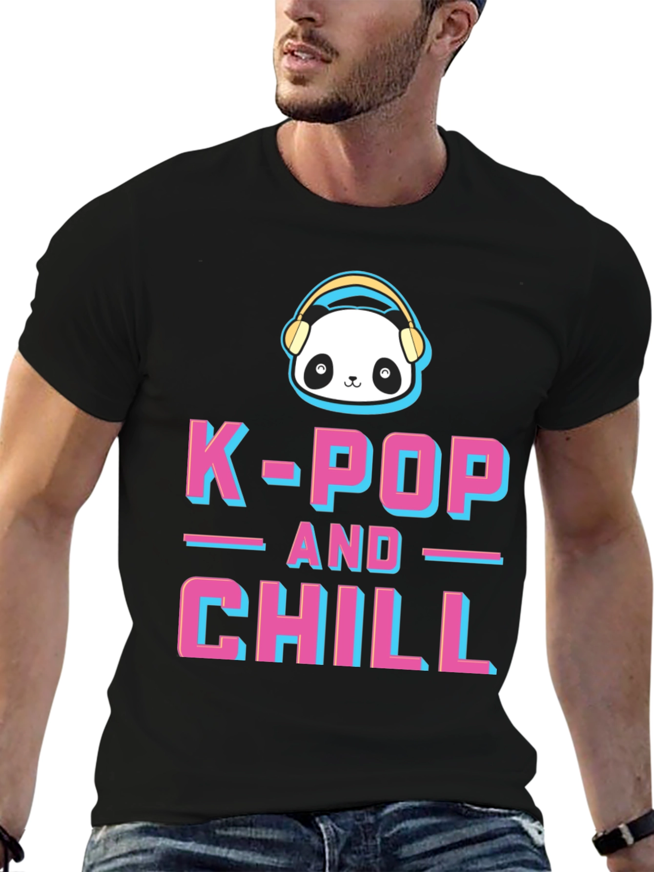 K-Pop and Chill Graphic Tee - Panda with Headphones