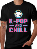 K-Pop and Chill Graphic Tee - Panda with Headphones