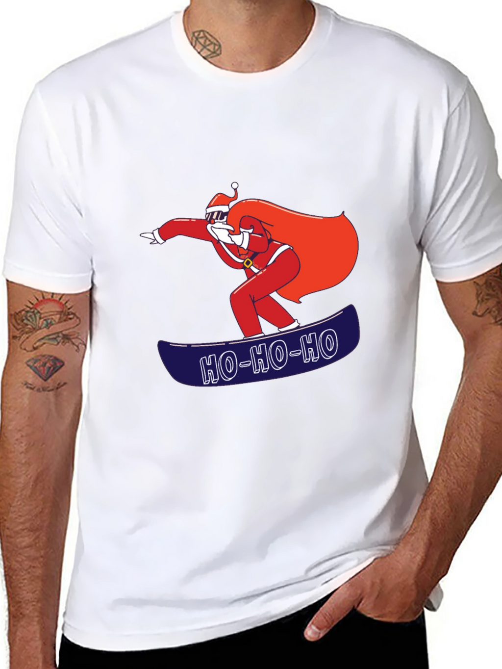Santa Snowboarding T-Shirt - Ho Ho Ho Holiday Tee