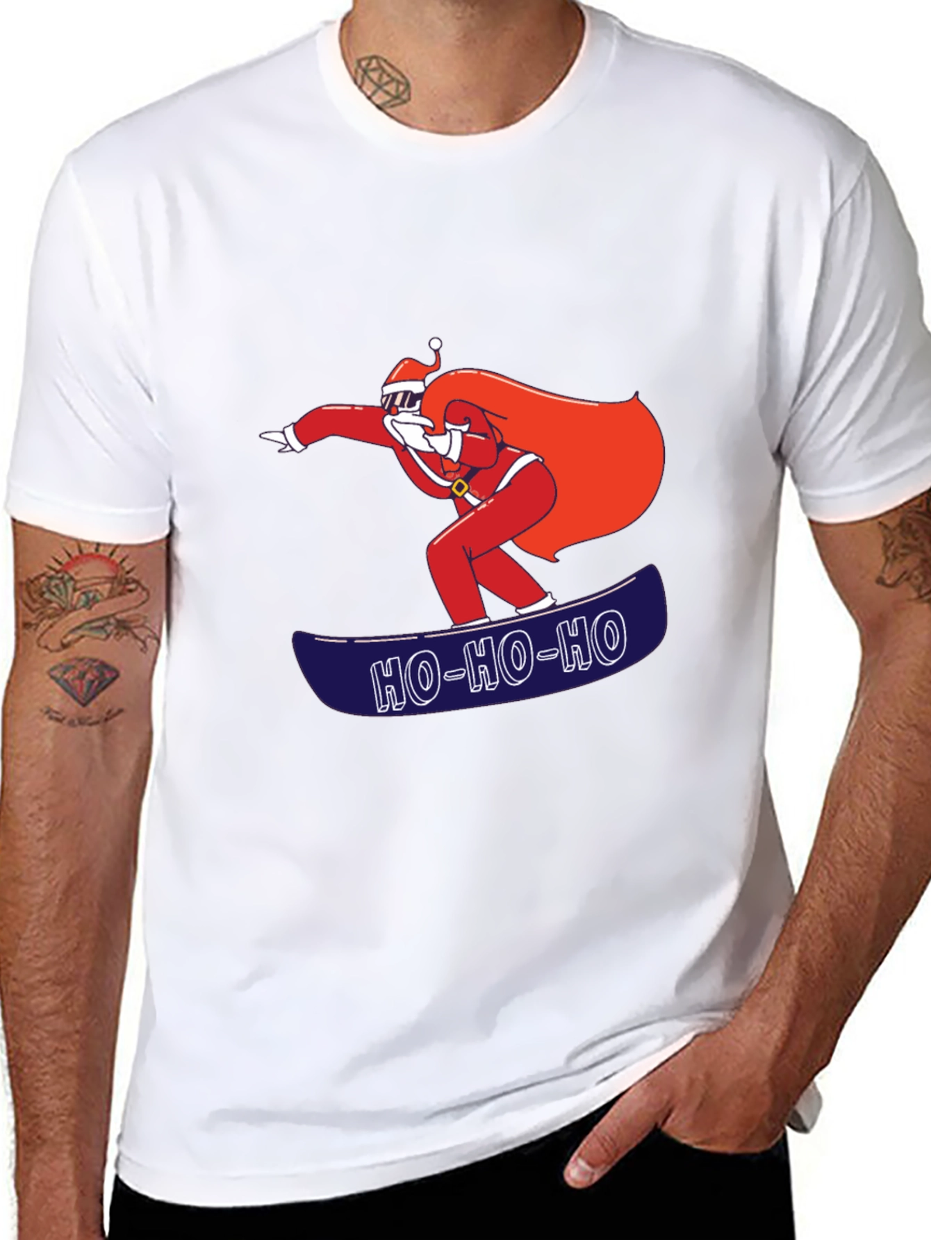 Santa Snowboarding T-Shirt - Ho Ho Ho Holiday Tee