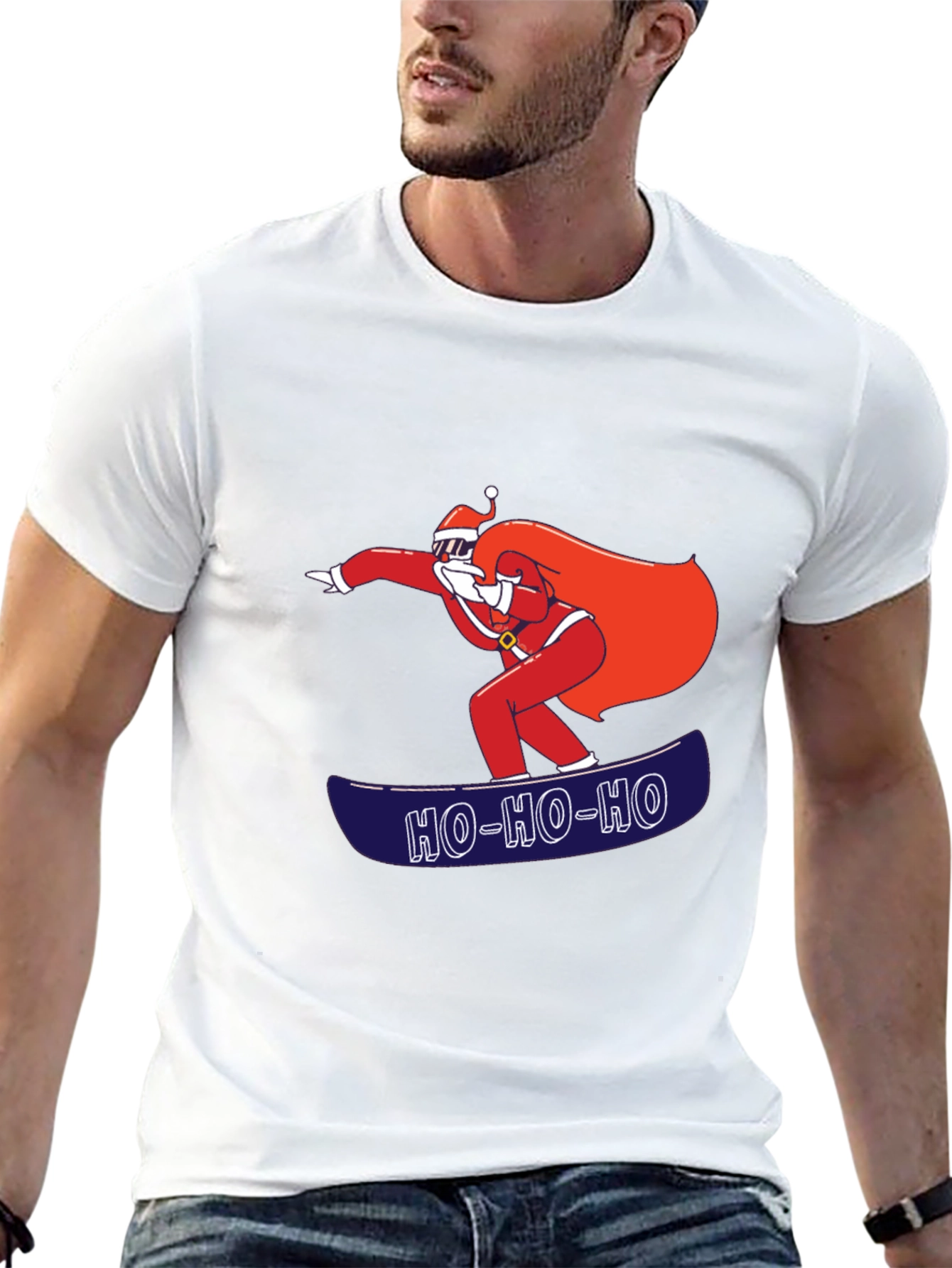 Santa Snowboarding T-Shirt - Ho Ho Ho Holiday Tee