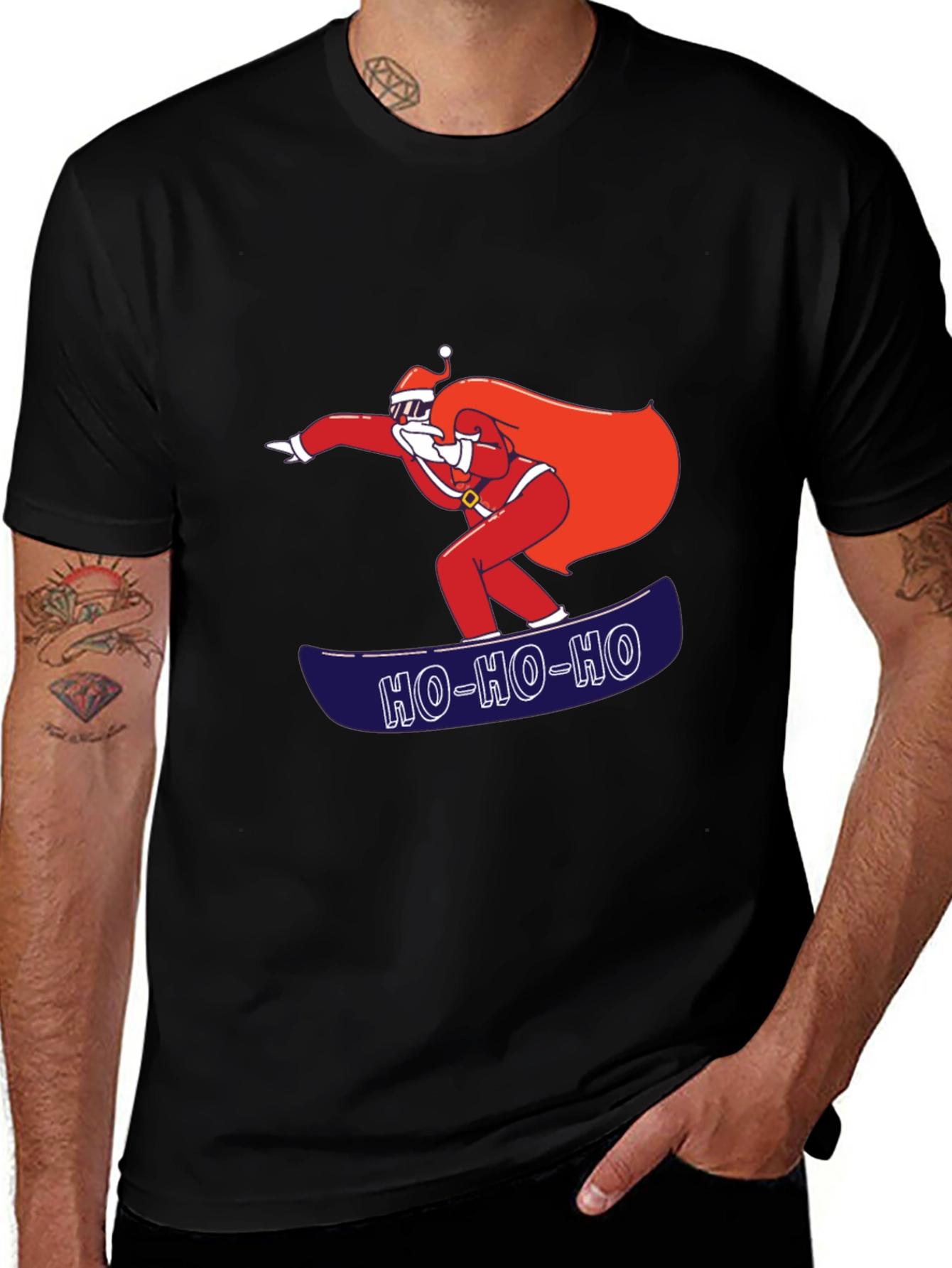 Santa Snowboarding T-Shirt - Ho Ho Ho Holiday Tee