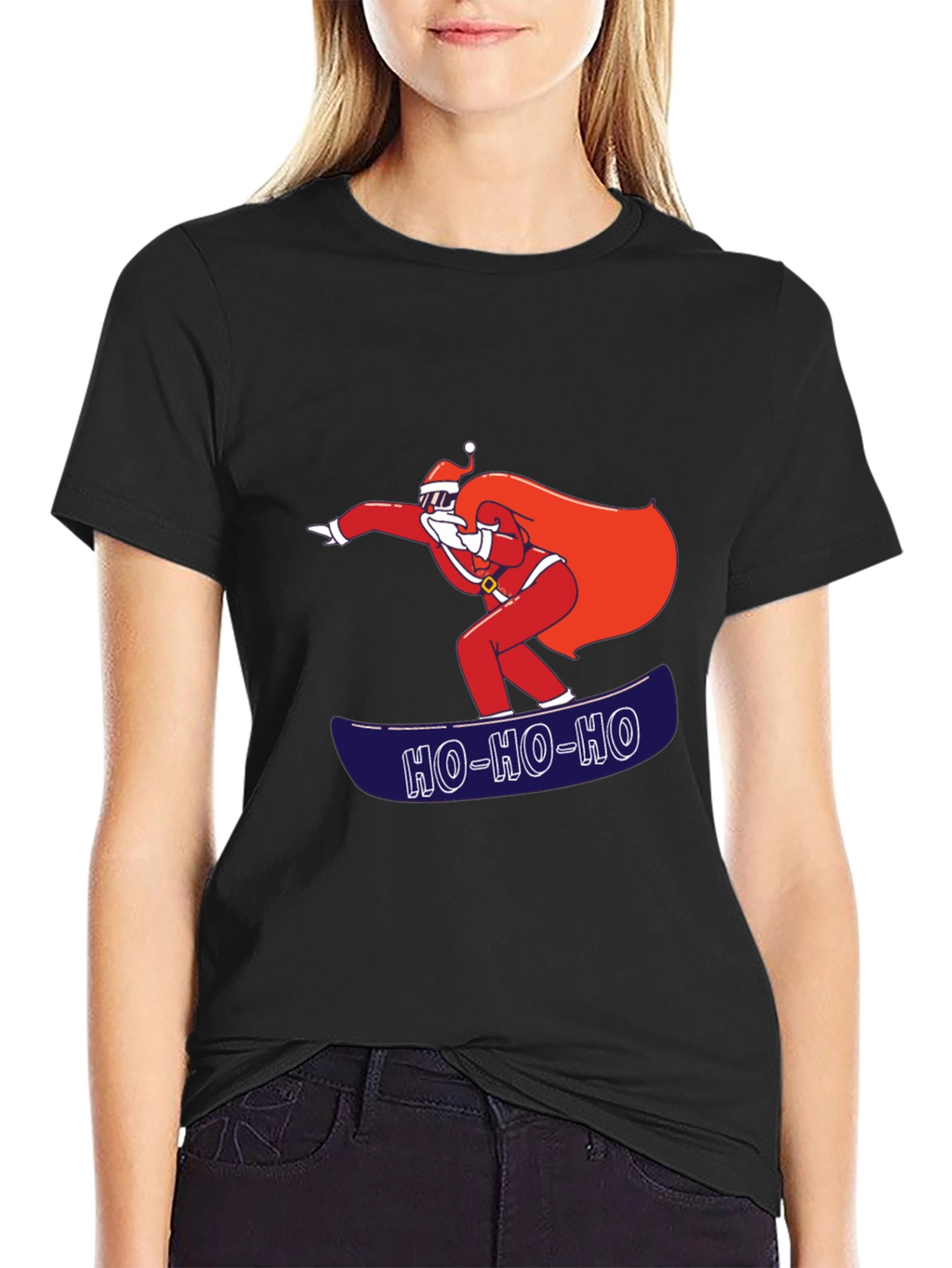 Santa Snowboarding T-Shirt - Ho Ho Ho Holiday Tee