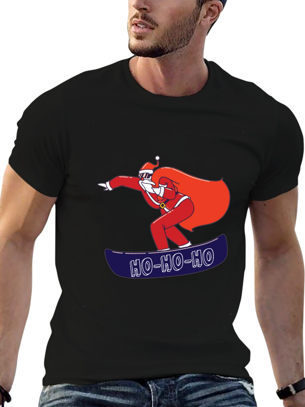 Santa Snowboarding T-Shirt - Ho Ho Ho Holiday Tee