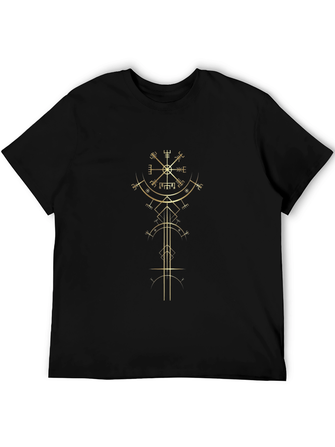 Golden Vegvisir Viking Compass Black T-Shirt