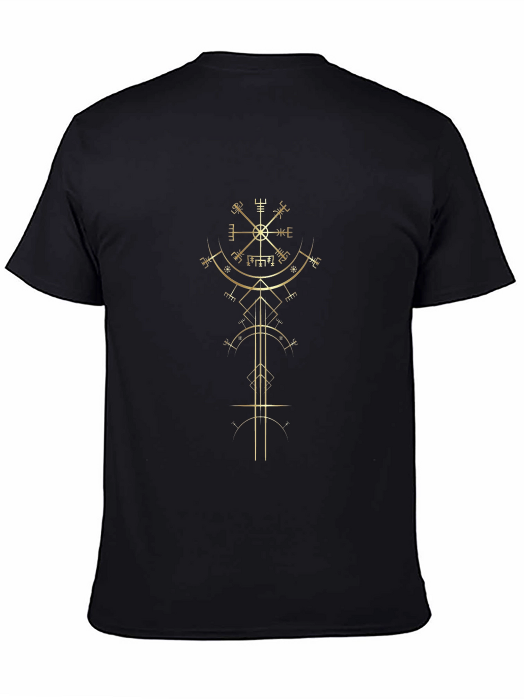 Golden Vegvisir Viking Compass Black T-Shirt