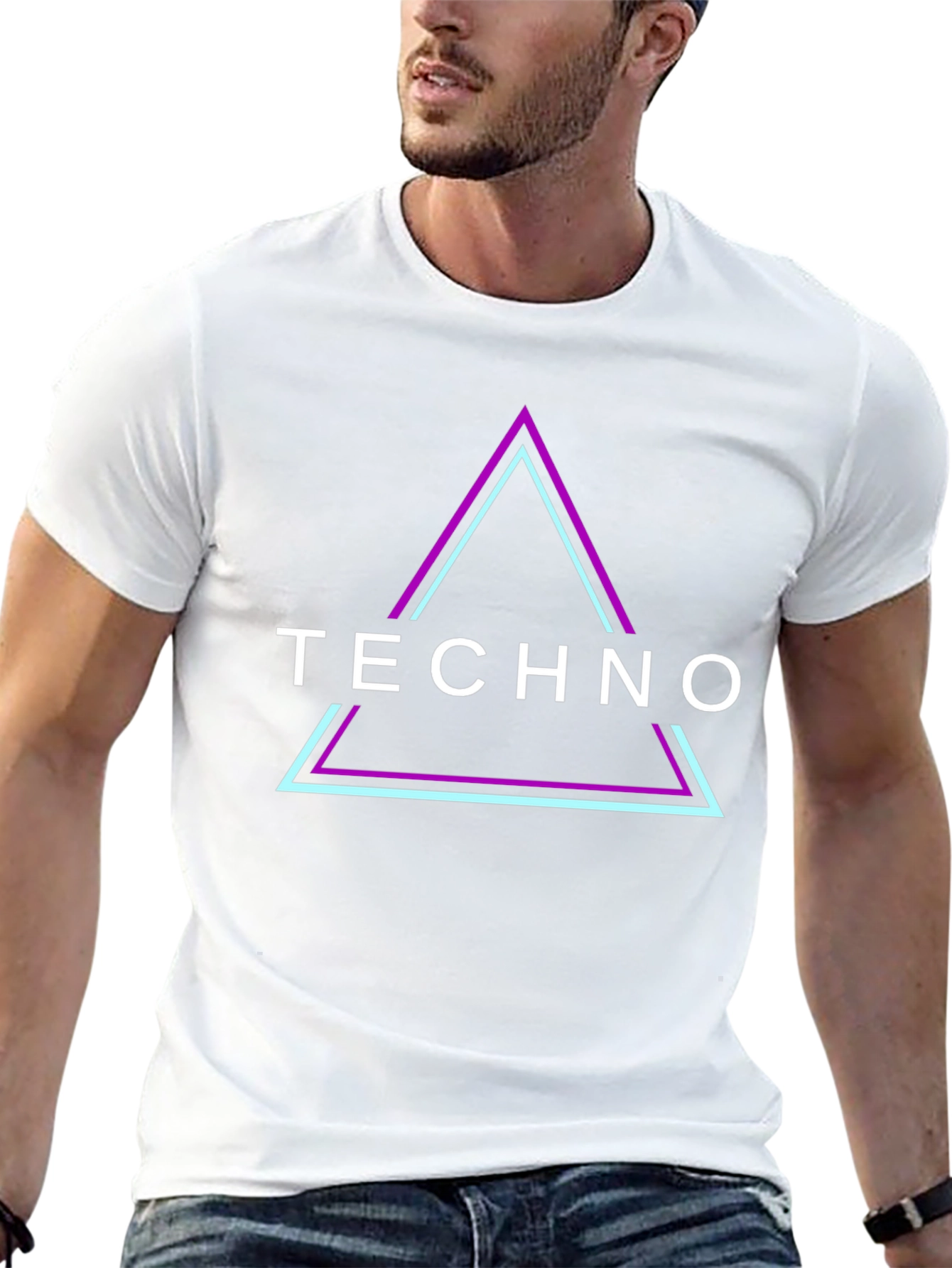 Techno Triangle Graphic Tee - Black Cotton T-Shirt