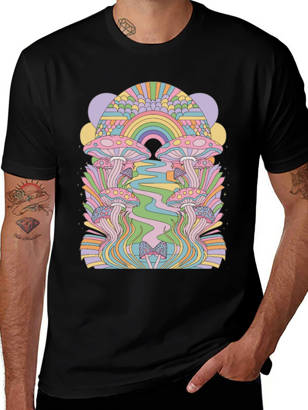 Retro Mushroom Graphic Tee - Black