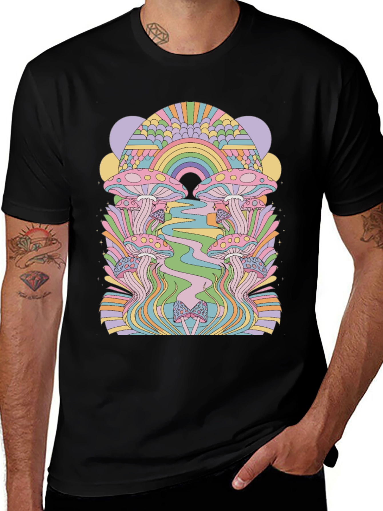Retro Mushroom Graphic Tee - Black