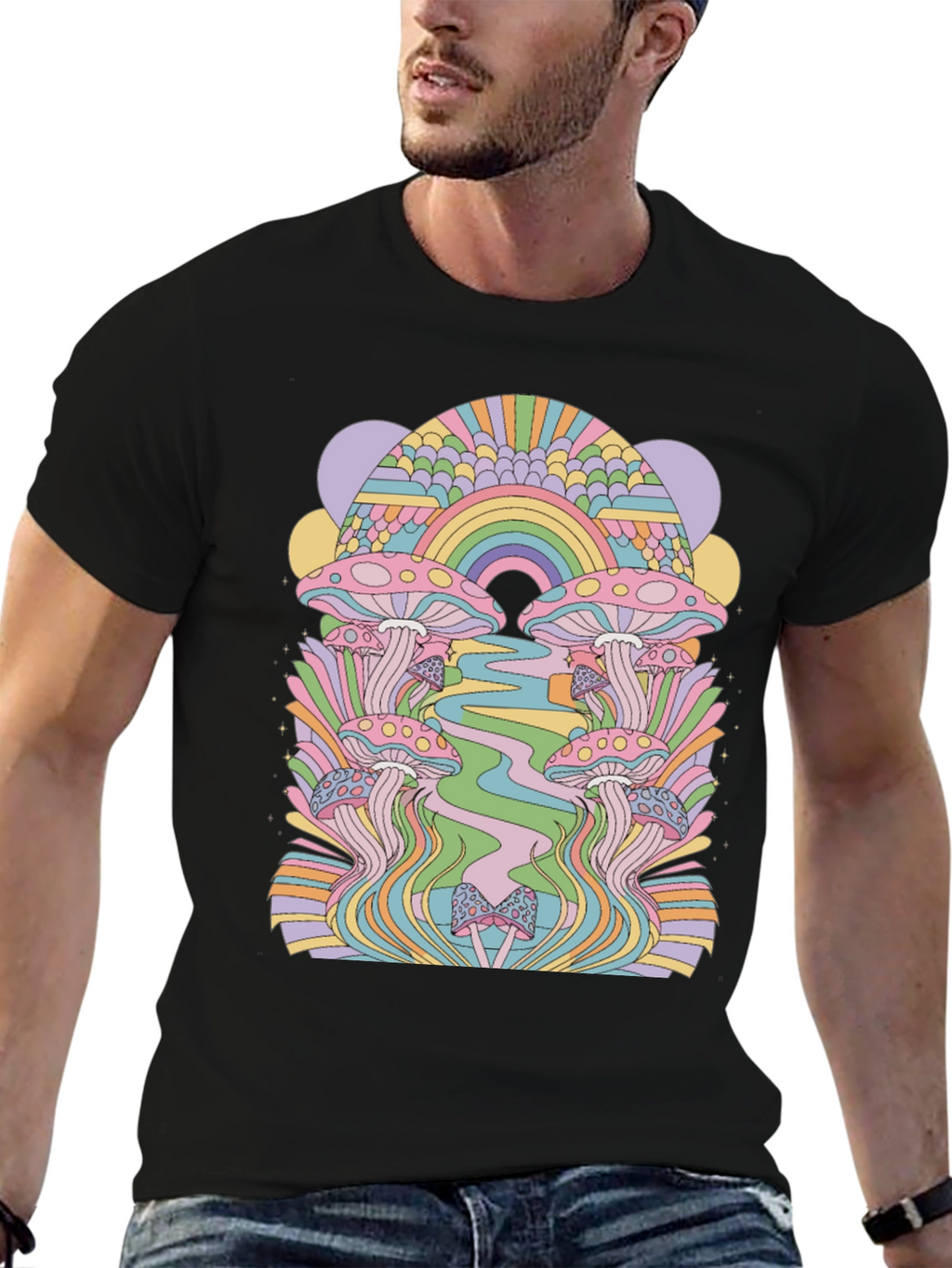Retro Mushroom Graphic Tee - Black