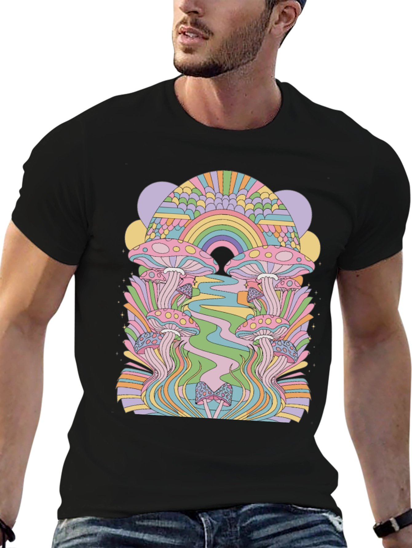 Retro Mushroom Graphic Tee - Black