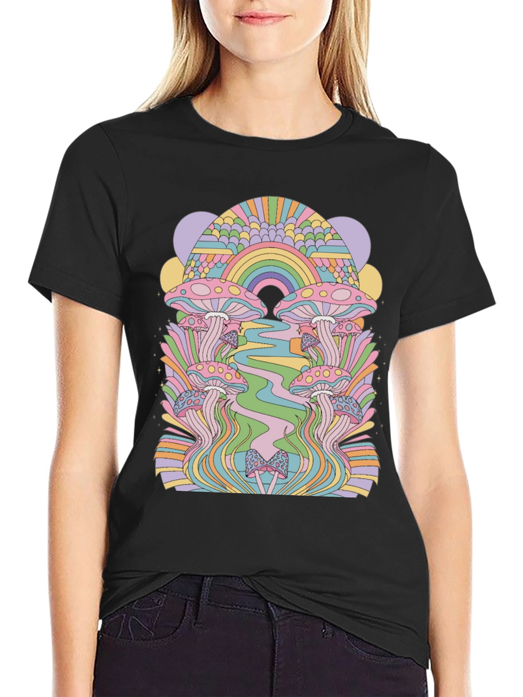 Retro Mushroom Graphic Tee - Black