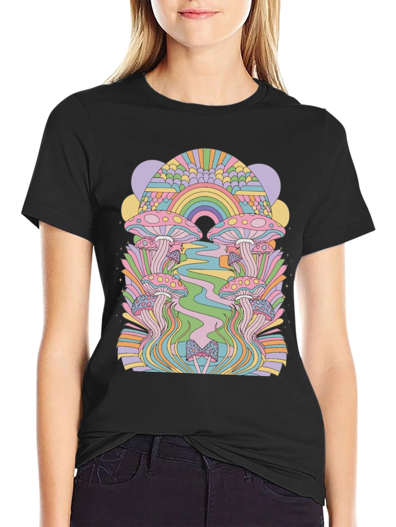 Retro Mushroom Graphic Tee - Black