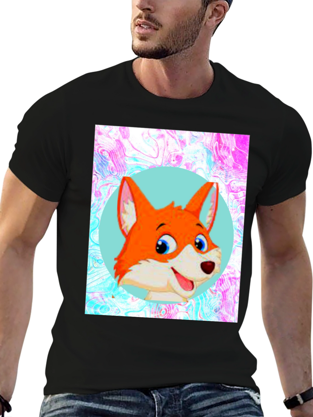 Cartoon Fox Graphic Tee - Unisex Black T-Shirt