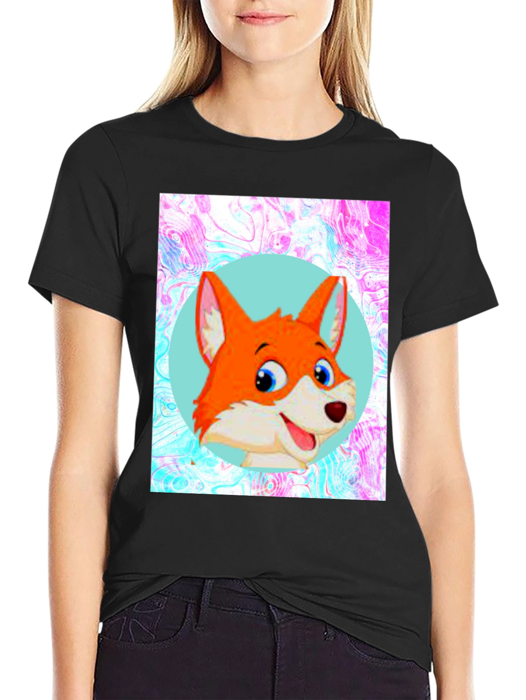 Cartoon Fox Graphic Tee - Unisex Black T-Shirt