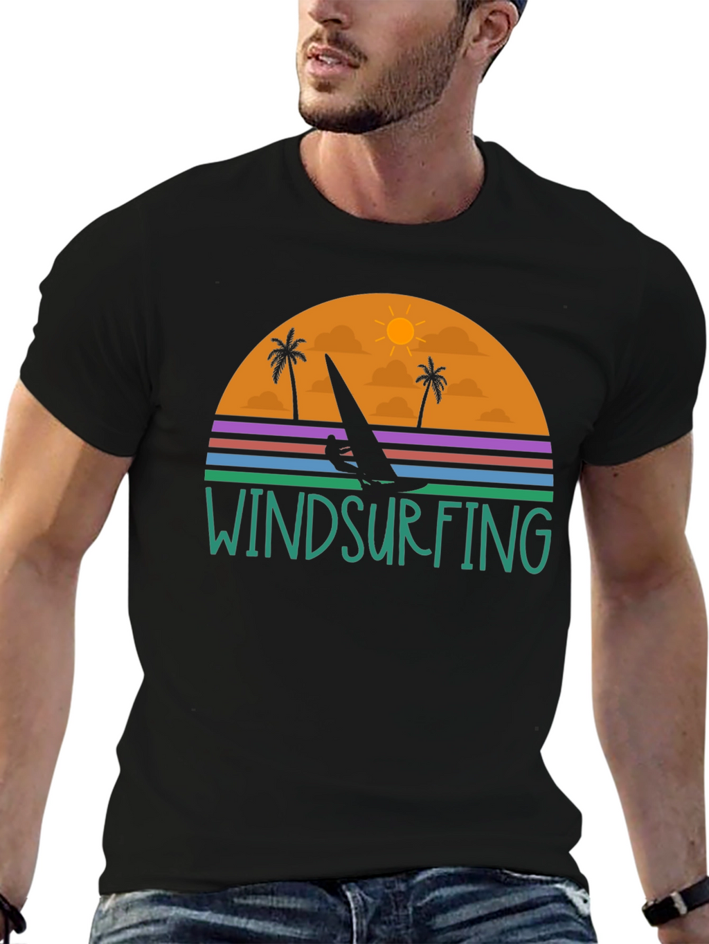 Windsurfing Sunset Graphic Tee - Black