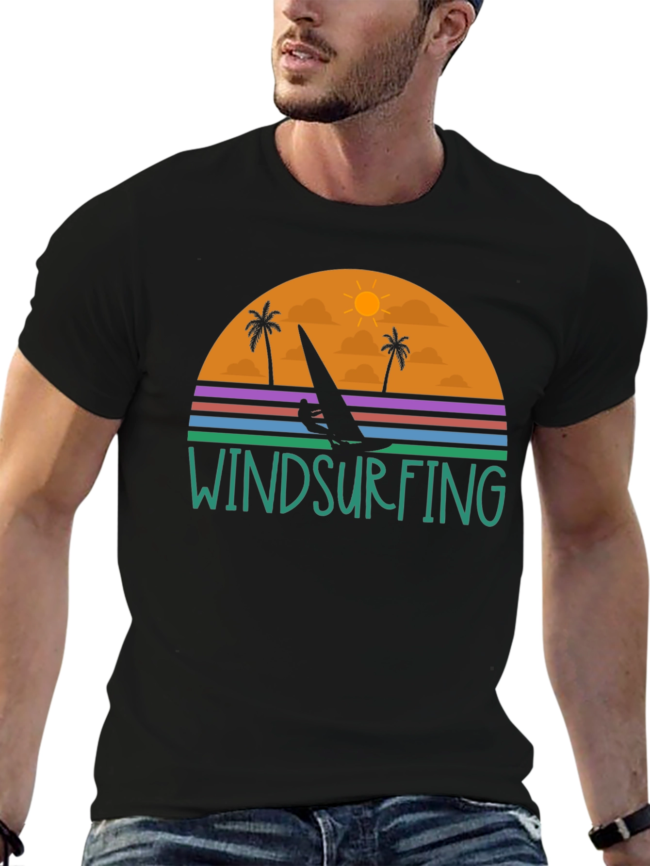 Windsurfing Sunset Graphic Tee - Black
