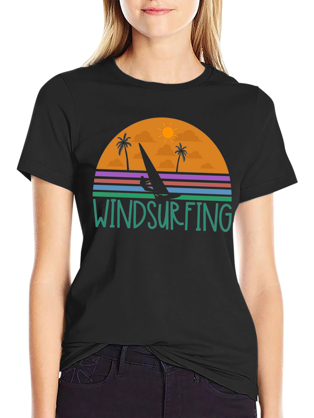 Windsurfing Sunset Graphic Tee - Black