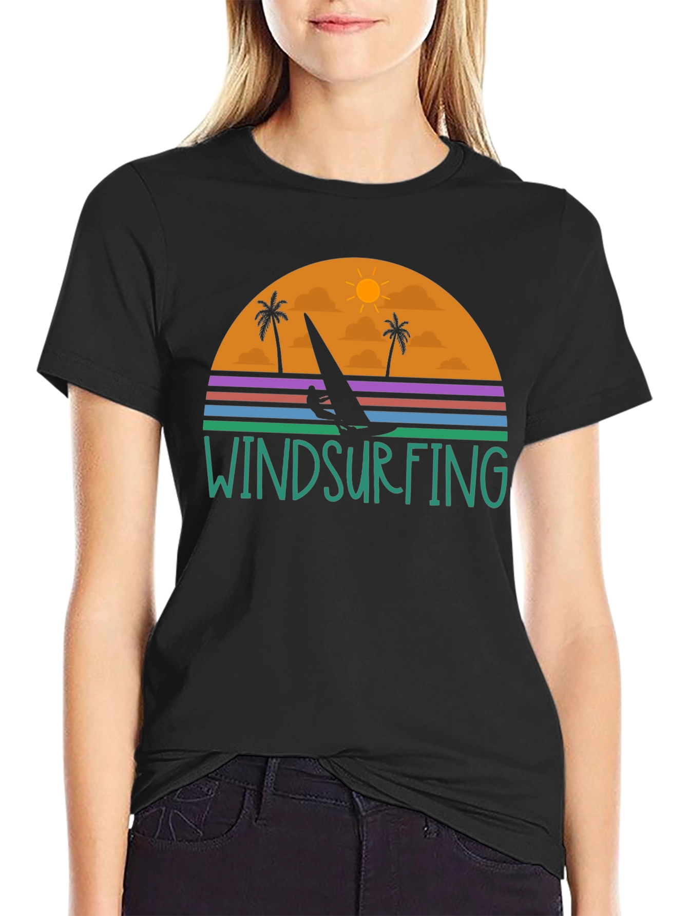 Windsurfing Sunset Graphic Tee - Black
