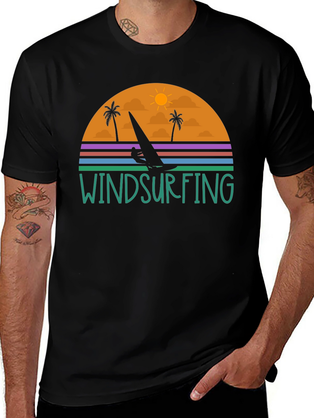 Windsurfing Sunset Graphic Tee - Black