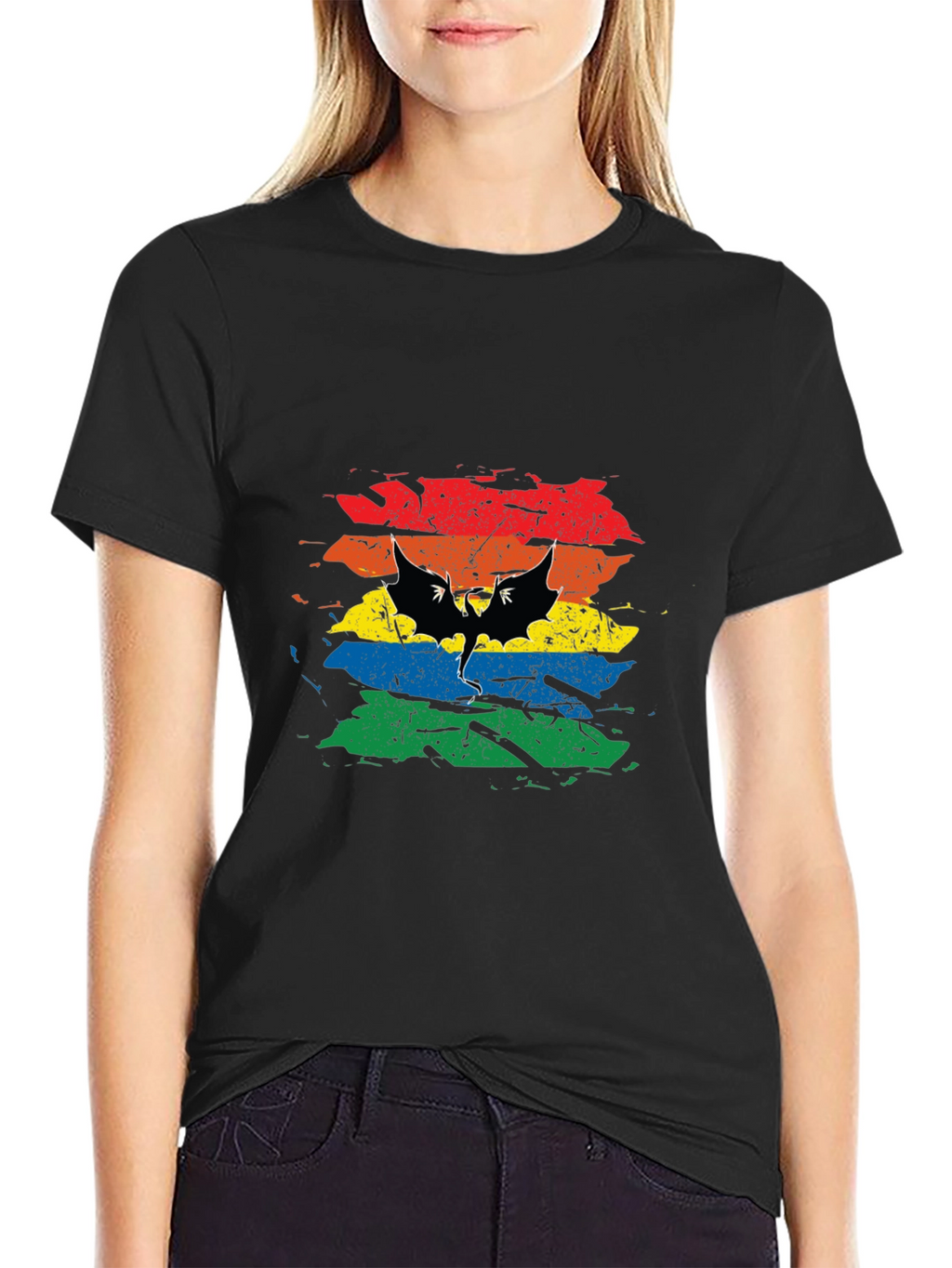 Rainbow Bat Graphic Tee - Mens Black T-Shirt