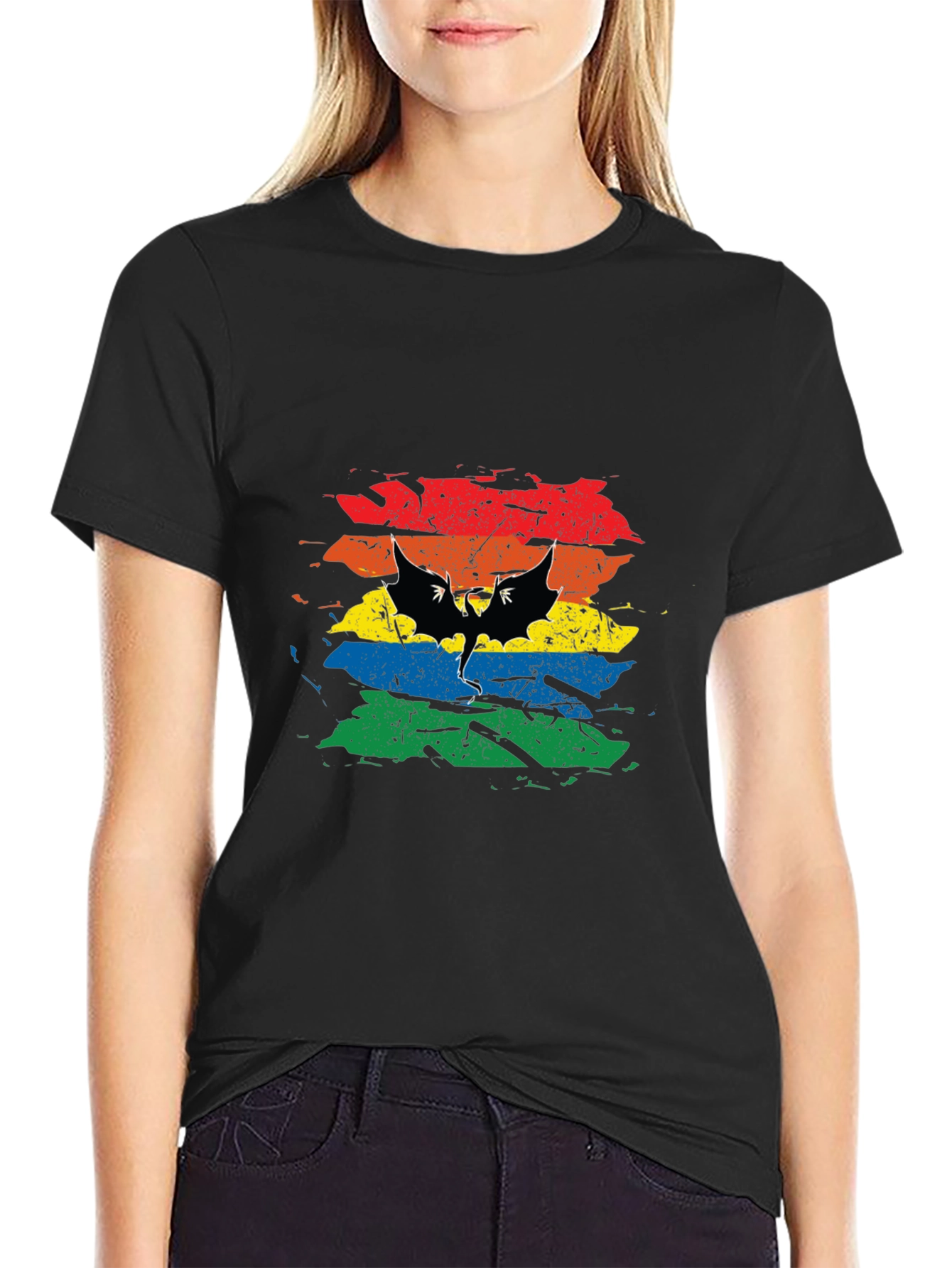 Rainbow Bat Graphic Tee - Mens Black T-Shirt