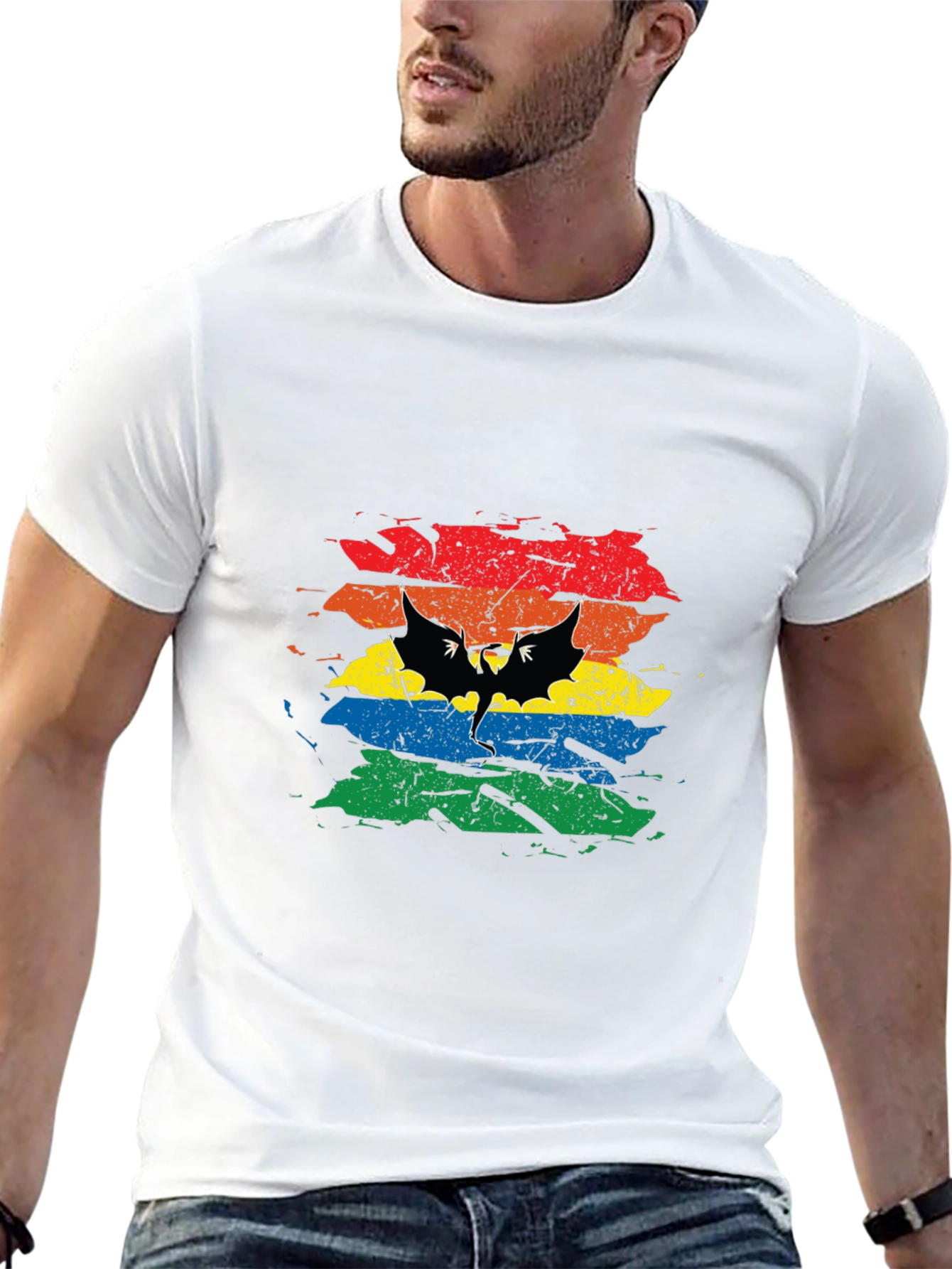 Rainbow Bat Graphic Tee - Mens Black T-Shirt
